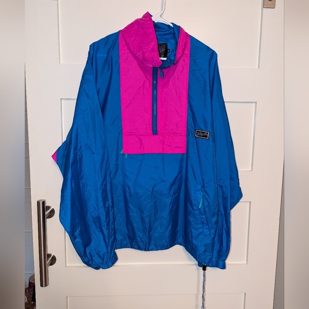Vintage Raeurks 3/4 Zip front windbreaker unisex size XL pullover.